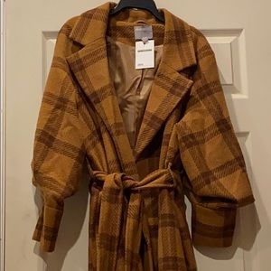 ASOS Plaid Curve Balloon Sleeve Coat
